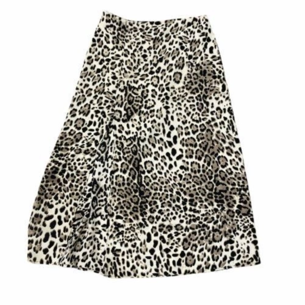 Good Luck Gem Womens Leopard Print Midi A-Line Skirt Size L Large